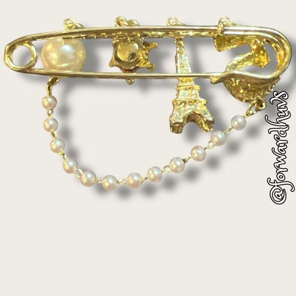 Bundle Sale 3 for $15 | Rhinestone Accent 3” Gold Tone Diaper Style Charm Pin - Picture 5 of 7